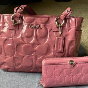 Pink Signature Coach handbag and wallet
